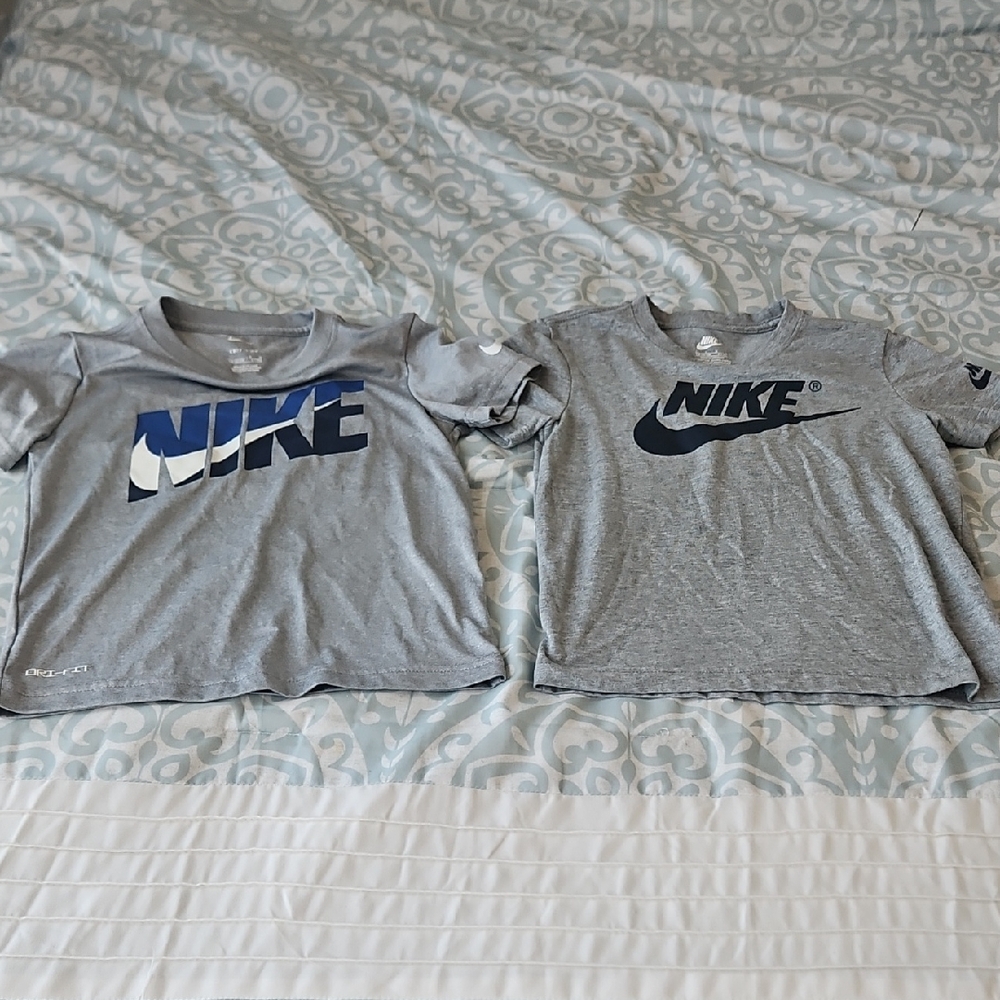 Nike Kids Gray Tees with Blue and Black Logos